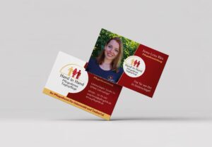 Visitenkarten mit Relief-Lack und Soft Feel Oberfläche für Hand in Hand Pflegeberaterinnen